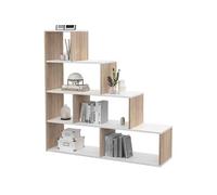 IDMarket Bibliothèque escalier Lina – Bois façon hêtre et blanc