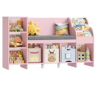 Bibliothèque et étagère à jouets pour enfants - Rangement avec banc de lecture - 138,5 cm en bois - Pour chambre d'enfant - Rose