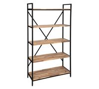 Bibliothèque Etagère 5 niveaux coloris bois et métal noir - Longueur 90 x Hauteur 180 x profondeur 35 cm