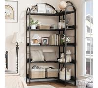 Bibliothèque étagère 5 niveaux design industriel en arche H. 1,74 m acier noir aspect bois clair 54X 24 174CM-NOIR