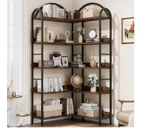 Bibliothèque étagère 5 niveaux design industriel en arche H. 1,74 m acier noir aspect bois clair 54X24X174cm-MARRON