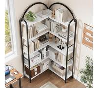 Bibliothèque étagère 5 niveaux design industriel en arche H. 1,74 m acier noir aspect bois clair 54x24x174cm- BLANC