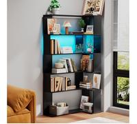 Bibliotheque-Étagere à 5 Niveaux-Meuble de Rangement-Compartiment ouvert-Lumière LED réglable-Salle à Manger-90x48x169cm-Noir