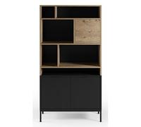 Bibliothèque, étagère aspect bois coloris chêne et pieds en métal noir - Longueur 90 x Profondeur 40 x Hauteur 170 cm - -