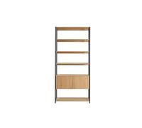Bibliothèque étagère avec rangement fermé finition bois clair chêne et métal noir L94 cm FLEA