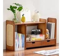 Bibliothèque étagère de Bureau Extensible en Bois, Rangement Organisateur de Bureau Ouverte avec Rangement Ouvert et Double Tiroirs for Le Salon, La Chambre