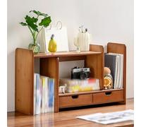 Bibliothèque étagère de Bureau Extensible en Bois, Rangement Organisateur de Bureau Ouverte avec Rangement Ouvert et Double Tiroirs for Le Salon, La Chambre