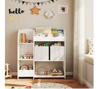 Bibliothèque - Étagère Enfant - Blanc - 3 Compartiments - 5 Jouets - 2 Boîtes