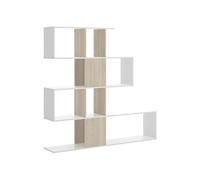 Bibliothèque,étagère haute en panneaux de particules mélaminés coloris blanc/chêne-Longueur 145 x Profondeur 29 x Hauteur 145 cm - -