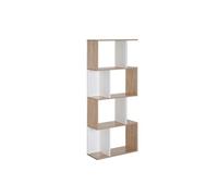 HOMCOM Bibliothèque à 4 niveaux, meuble de rangement en forme de S avec étagères, étagère de rangement pour salon, chambre bureau, 60 x 24 x 148 cm, bois naturel et blanc