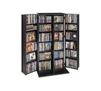 VEVOR Bibliothèque Étagère, Meuble de Rangement Multimédia à 6 Niveaux, Armoire Biblio avec Portes et Étagères Réglables pour CD, DVD, Livres, Jeux, 610x368x1270 mm, pour Bureau, Studio, Salon, Noir