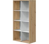 Bibliothèque étagère NOA - Blanc et chêne - 8 cases - 137x71,5x33 cm
