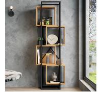 Bibliothèque étagère ouverte 59x30x180 cm design géométrique MDF métal noir décor chêne