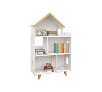 Bibliothèque étagère scandinave design maison 5 niches étagère pieds effilés bois pin MDF blanc