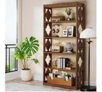 Bibliothèque, étagère sur Pied de 180 x 80 x 30cm de Haut, Bibliothèque en Bois à 6 étages pour Salon, Industriel, Brun Vintage