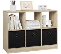 Bibliothèque Étagère - WOLTU - 80x30x60 cm - Meuble Cube avec 6 Casiers - 3 tiroirs en tissu non-tissé - Chêne Clair