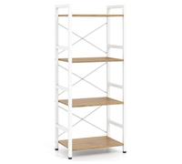 Bibliothèque Étroite à 4 Niveaux COSTWAY 41,5 x 27,5 x 100cm, Étagère Ouverte Autoportante en Métal, Kits Anti-Basculement, Naturel