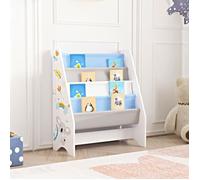 Bibliothèque Fisterra pour enfant avec 4 compartiments ouverts blanc gris bleu