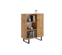 KOBI Armoire FONDI – 6 étagères, 1 porte, pieds métal, Style Loft, chêne Craft 90x116x40 cm