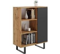 KOBI FONDI Armoire - Style Loft, 6 étagères, Pieds en métal, 1 Porte, Meuble de Salon - 90x116x40 cm (chêne Craft-Noir)