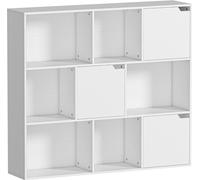 Bibliothèque Fortuna Lai, 9 compartiments cubiques, 3 portes, 6 étagères ouvertes, pour salon, chambre à coucher, panneau de particules, blanc