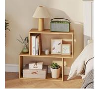 Bibliothèque Géométrique à 3 Niveaux COSTWAY, 2 Compartiments Cubique, Étagère de Rangement Ouverte pour Salon Bureau Étude,Naturel
