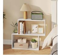 Bibliothèque Géométrique à 3 Niveaux COSTWAY, 2 Compartiments Cubiques, Étagère de Rangement Ouverte pour Salon Bureau Étude, Blanc