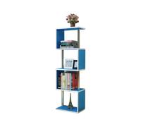 Bibliothèque Géométrique en Forme De S, Bibliothèque Étroite À 4 Niveaux for Petits Espaces, Étagère D'exposition Ouverte for Le Salon, Le Bureau, La Chambre À Coucher(Blue)