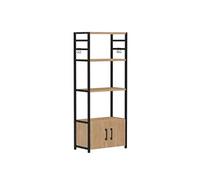 Bibliothèque haute à 4 étagères ouvertes + 2 portes cadre en acier noir - Longueur 56 x Hauteur 138 x Profondeur 30 cm - -
