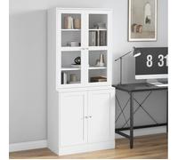 Bibliothèque haute blanche en MDF avec portes vitrées, 76 x 40 x 178,5 cm, 6 compartiments, meuble de rangement