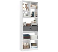 Bibliothèque Haute YITAHOME, Étagère de Rangement Autoportante avec 7 Cubes Ouverts et 1 Tirant en Tissu, Blanc, 60 x 24 x 170 cm
