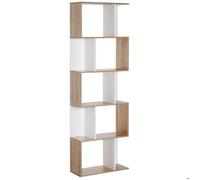 HOMCOM Bibliothèque à 5 Niveaux, Meuble de Rangement en Forme de S avec étagères, étagère de Rangement pour Salon, Chambre Bureau, 60 x 24 x 184,5 cm, Bois de chêne, Blanc