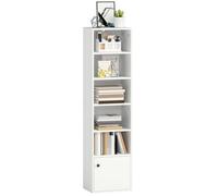 Bibliothèque - HOMCOM - 6 niveaux - avec 3 étagères réglables et placard - style moderne - 40 x 30 x 156 cm - blanc