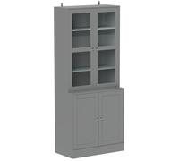 Bibliothèque - HOMCOM - 6 niveaux avec 4 portes dont 2 en verre trempé, étagères réglables - MDF - 76x40x178,5cm - gris