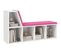 Bibliothèque - HOMCOM - banc 2 en 1 en bois - 5 compartiments de rangement et 2 coussins - 108 x 30 x 60 cm - blanc rose