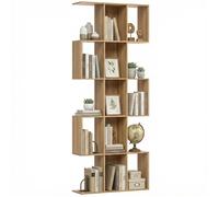Bibliothèque - HOMCOM - étagère de rangement à 5 niveaux - en forme S - 15 compartiments - MDF - 80 x 24 x 200 cm - chêne