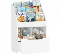 HomCom Bibliothèque multi-rangement 3 étagères 2 niches grand tiroir bois blanc