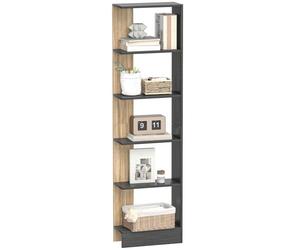 Bibliothèque - HOMCOM - tagère de Rangement avec 5 Compartiments Ouverts - Panneau de Particules - 45 x 21 x 170 cm - Noir et Chêne