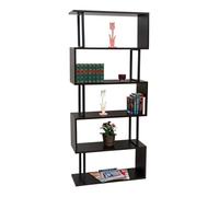 Bibliothèque HWC-A27, étagère de salon, structure 3D 183x80cm, 5 niveaux marron foncé, métal noir