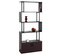 Bibliothèque HWC-A27, étagère sur pied séparateur de pièce étagère de salon, compartiment de rangement avec porte 183x80cm structure 3D brun foncé