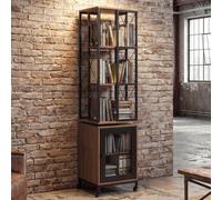 Bibliothèque HWC-P13, étagère sur pied, étagère pivotante, roulettes pivotantes, porte, métal industriel mélaminé MVG 162x40x42cm ~ marron