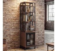 Bibliothèque HWC-P13, étagère sur pied, étagère pivotante, roulettes pivotantes, porte, métal industriel mélaminé MVG 162x40x42cm marron