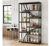 Bibliothèque Industrielle 9 Niveaux 180 cm, Grande Étagère Ouverte en Bois et Métal, Meuble de Rangement Marron et Noir pour Salon