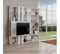 Bibliothèque - Kato M - 6 étagères avec meuble TV 2 faces - Frêne Blanc