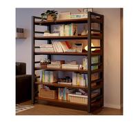 Bibliothèque L80/100/120 x L32 x H192 cm, bibliothèques industrielles à 6 Niveaux sur Pied, Hauteur de Sol réglable, avec Doubles Barres latérales et kit Anti-basculement(Walnut Color-100x32x192cm)