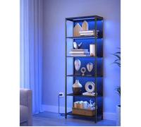 Bibliothèque LED à 6 Niveaux, Lumière Réglable, Cadre en Acier, 30,3 x 60 x 178,6 cm, pour Salon, Chambre, Bureau, Noir Boisé