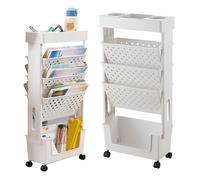 Bibliothèque Meuble de rangement 5 étagères roulettes freinées design scandinave pour livres plantes et accessoires