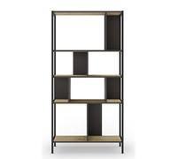 Bibliothèque, meuble étagère aspect bois coloris chêne et métal noir - Longueur 88 x Profondeur 35 x Hauteur 175 cm - -