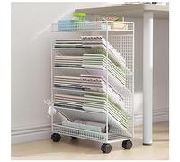 Bibliothèque mobile avec roulettes, étagère rotative à 6 couches, étagère de rangement ouverte pour bureau, salon, chambre, école