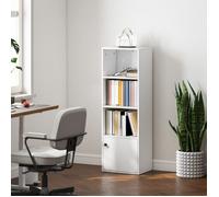Bibliothèque moderne 4 niveaux 40 x 30 x 120 cm blanche, étagères ouvertes avec porte
